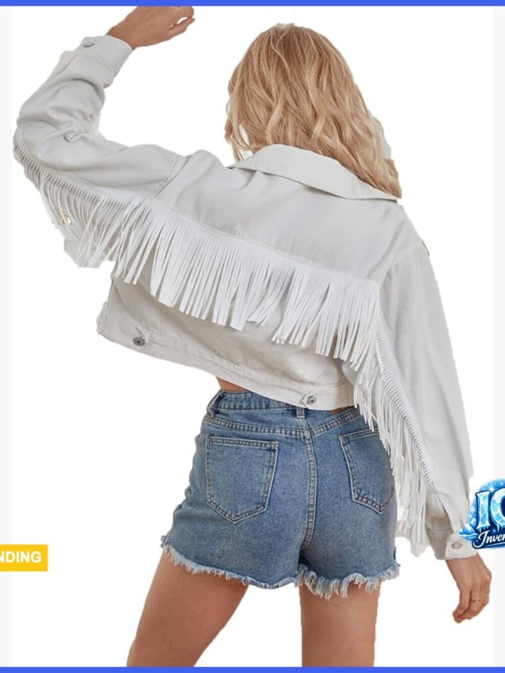 Cropped Denim Jacket with Fringe Detail Oversized Fit